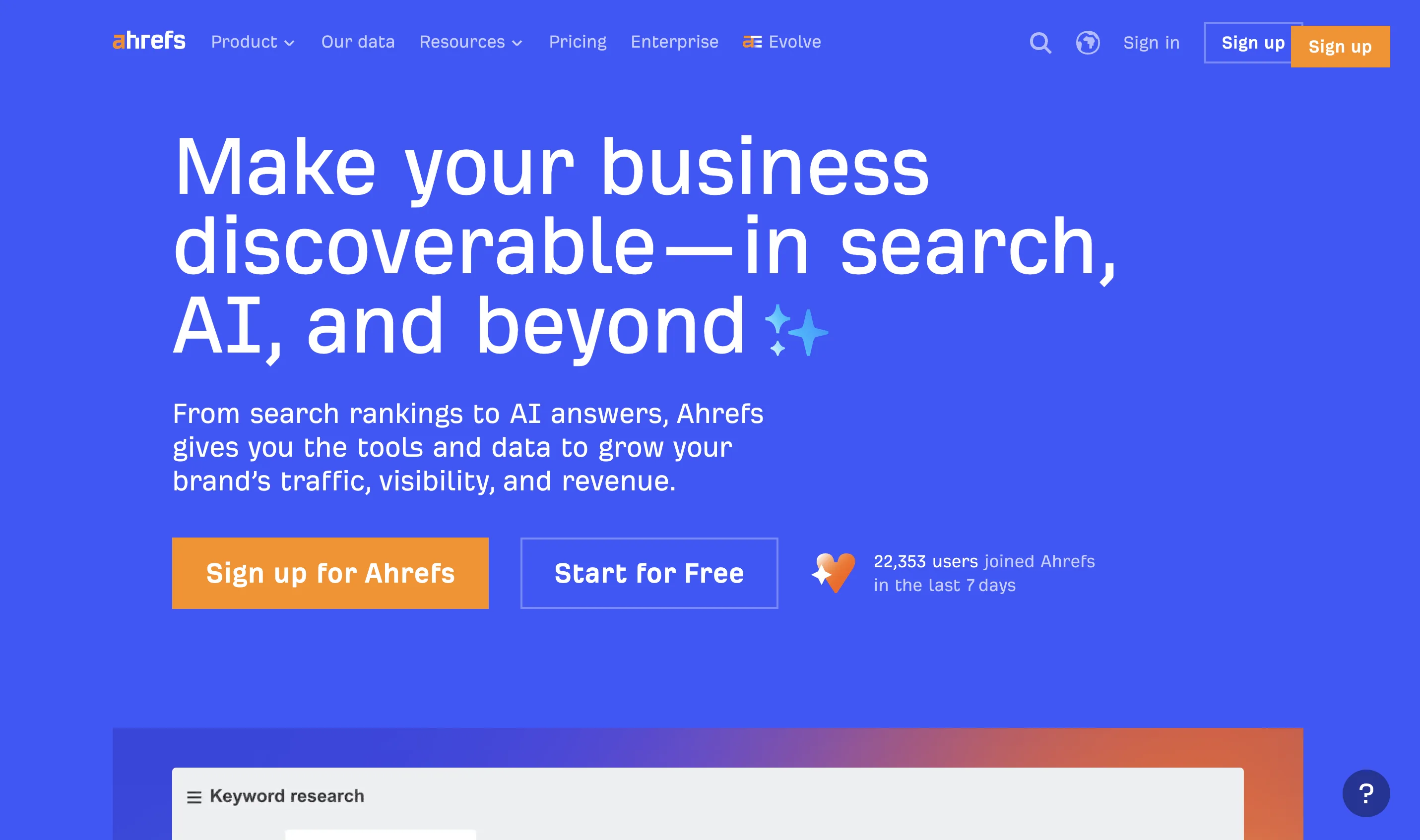 Giao diện phân tích hồ sơ backlink và nghiên cứu từ khóa trên Ahrefs