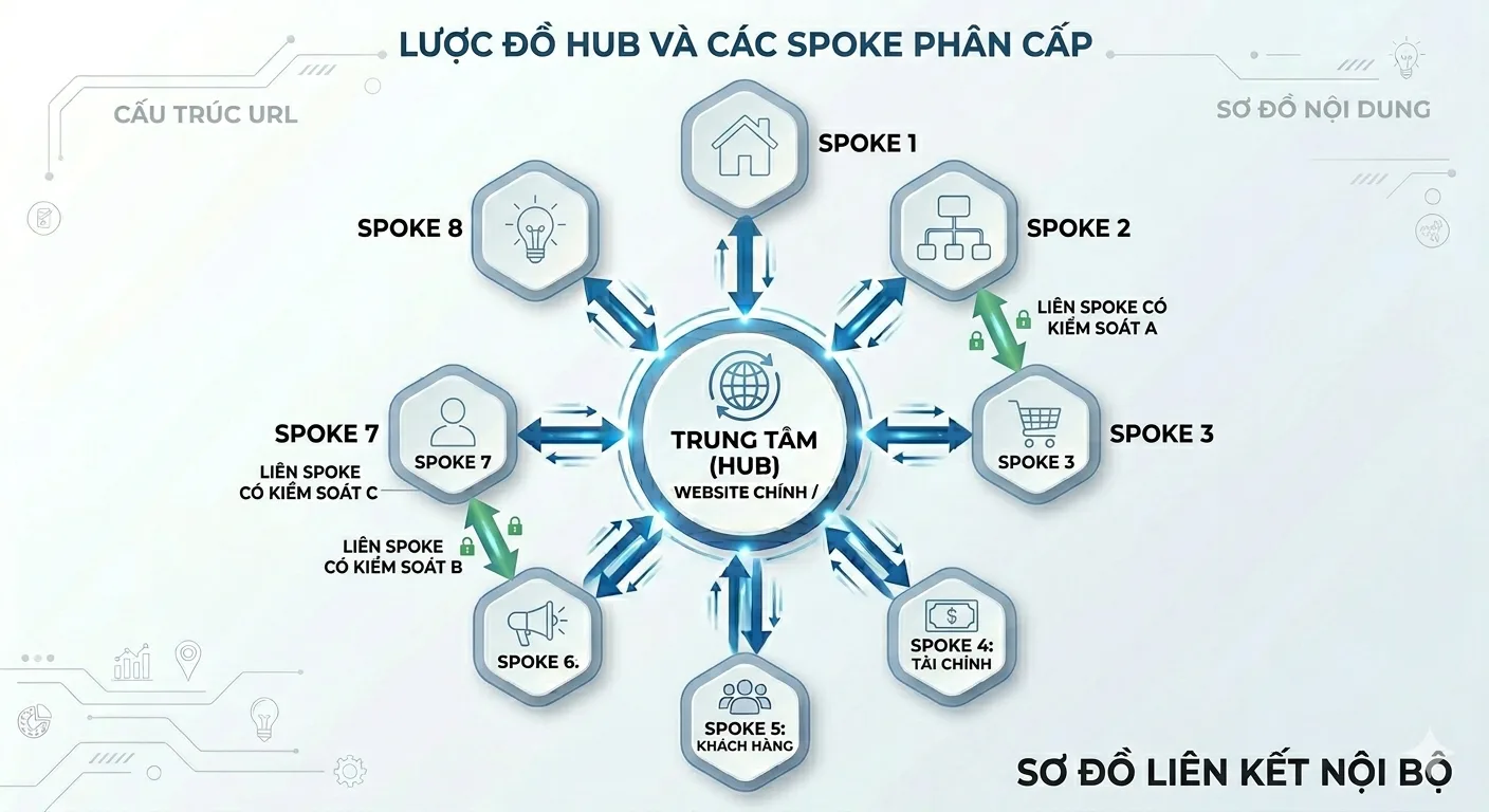 Sơ đồ mạng lưới liên kết hai chiều giữa trang trụ cột và các bài viết vệ tinh