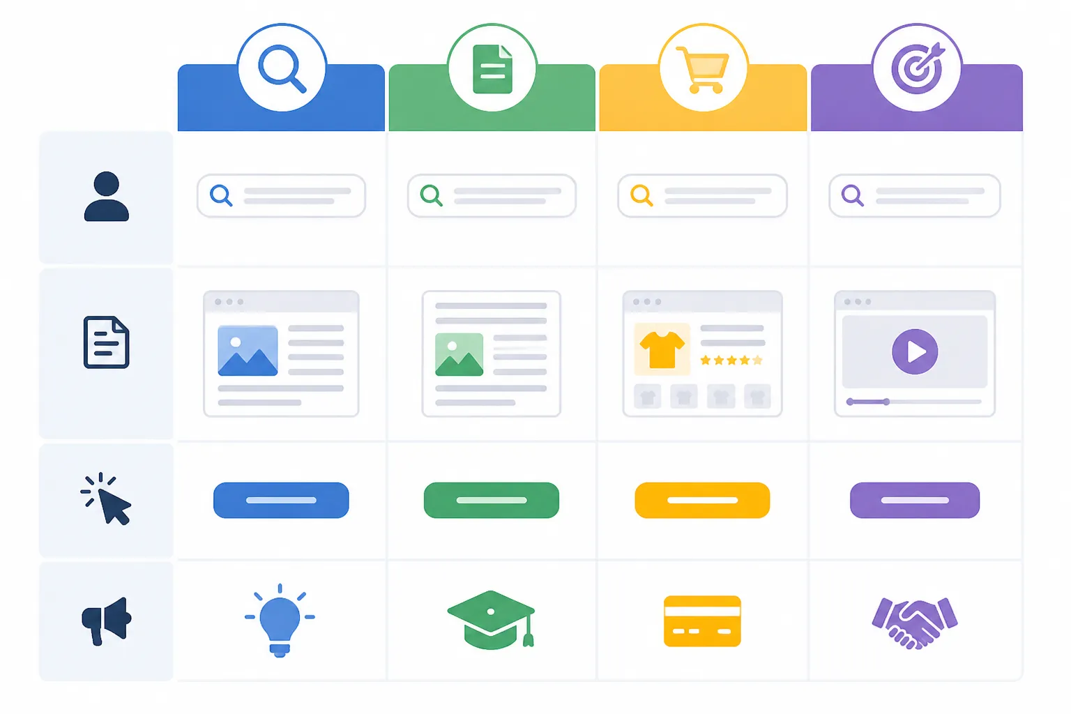 Ma trận đối chiếu giữa 4 nhóm Search Intent và định dạng trang đích tương ứng