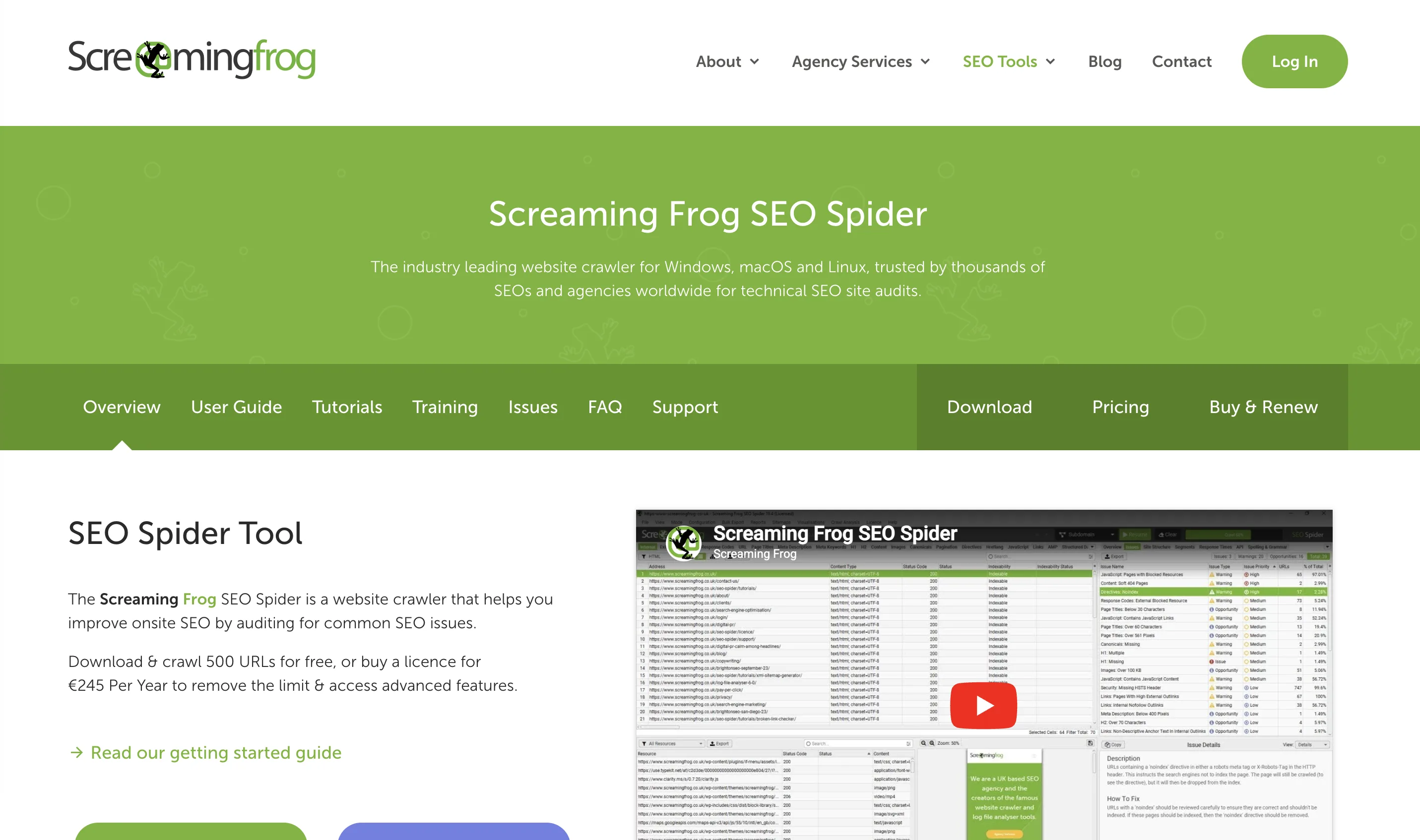 Giao diện quét dữ liệu kỹ thuật on-page với phần mềm Screaming Frog SEO Spider