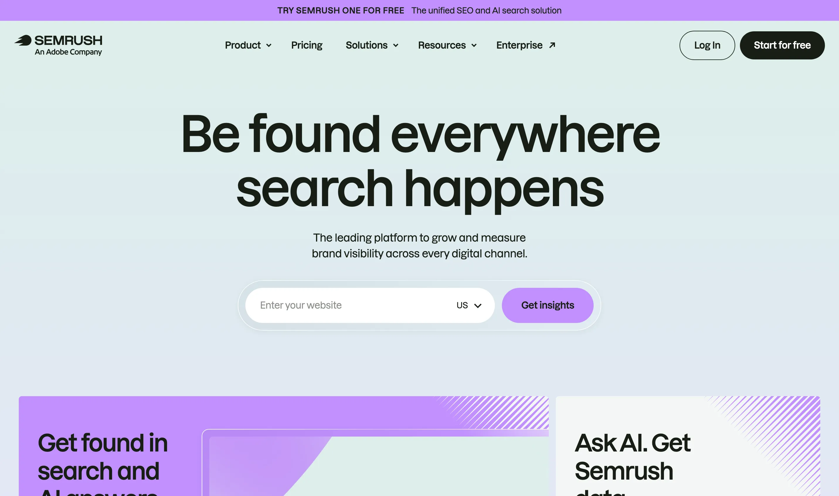 Trang chủ Semrush, bộ công cụ nghiên cứu từ khóa, audit website và theo dõi hiển thị thương hiệu