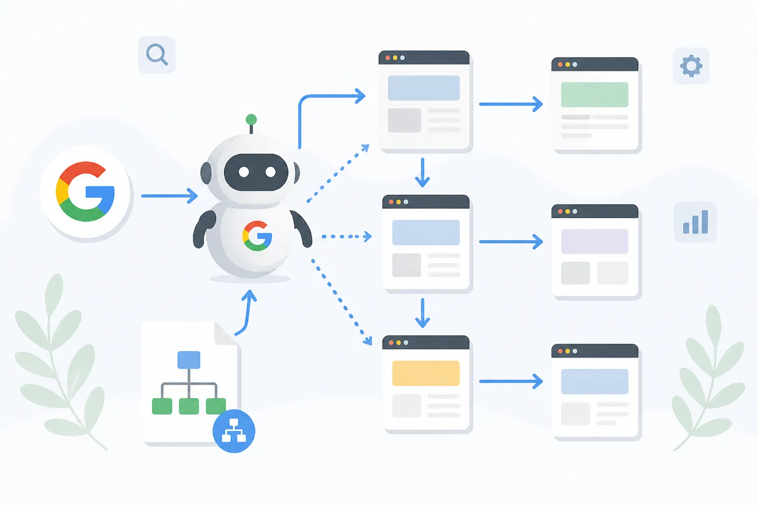 Sơ đồ Googlebot thu thập dữ liệu website qua các liên kết và sitemap