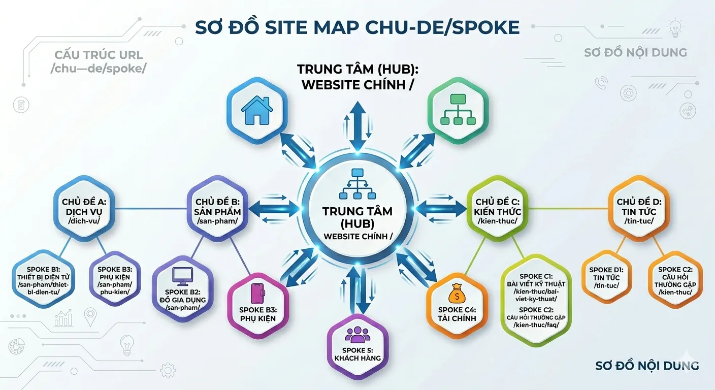 Sơ đồ phân cấp cấu trúc đường dẫn URL theo mô hình Content Hub