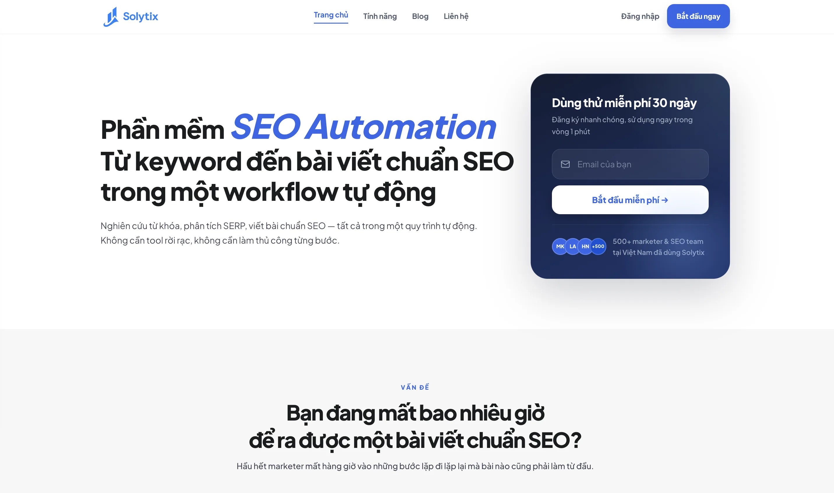 Giao diện nền tảng Solytix hỗ trợ tự động hóa luồng nghiên cứu từ khóa và viết bài chuẩn SEO
